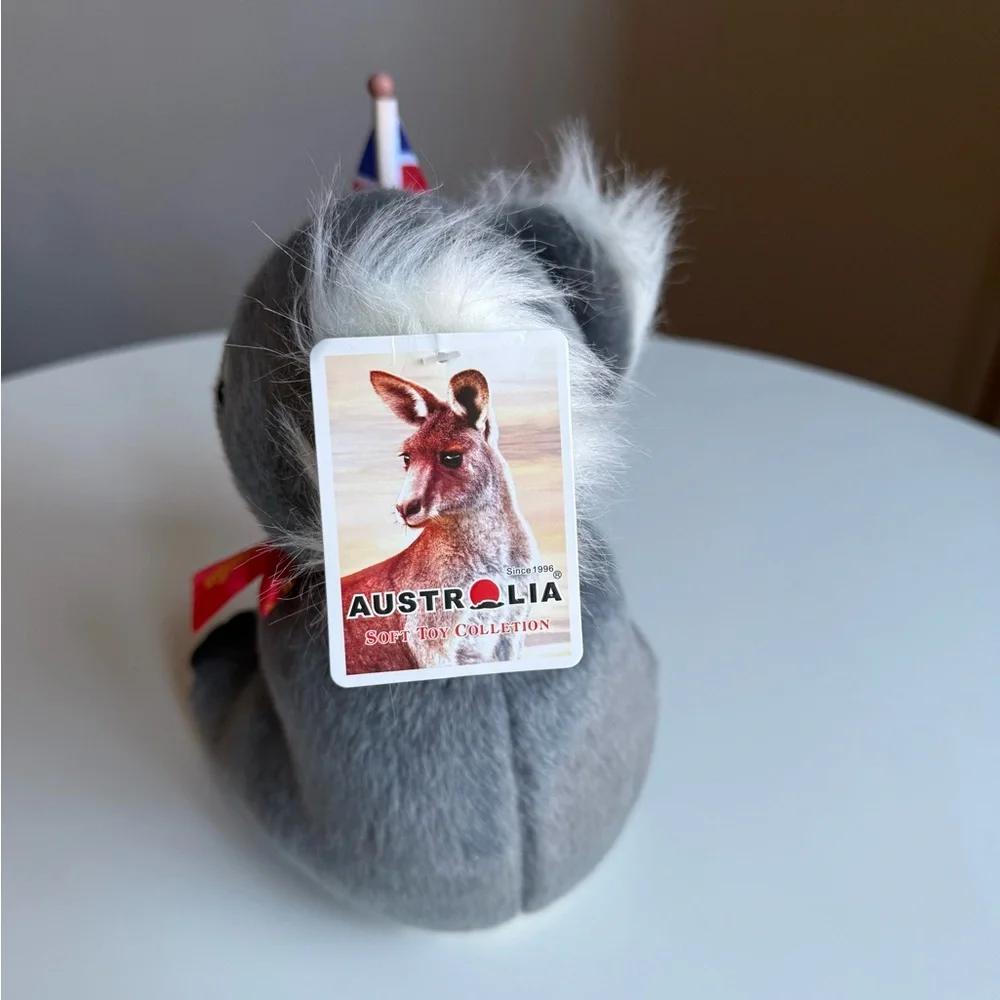 Gray Koala NWT Plush with Red Bow & Flag Top High quality Lifelike Realistic 9”